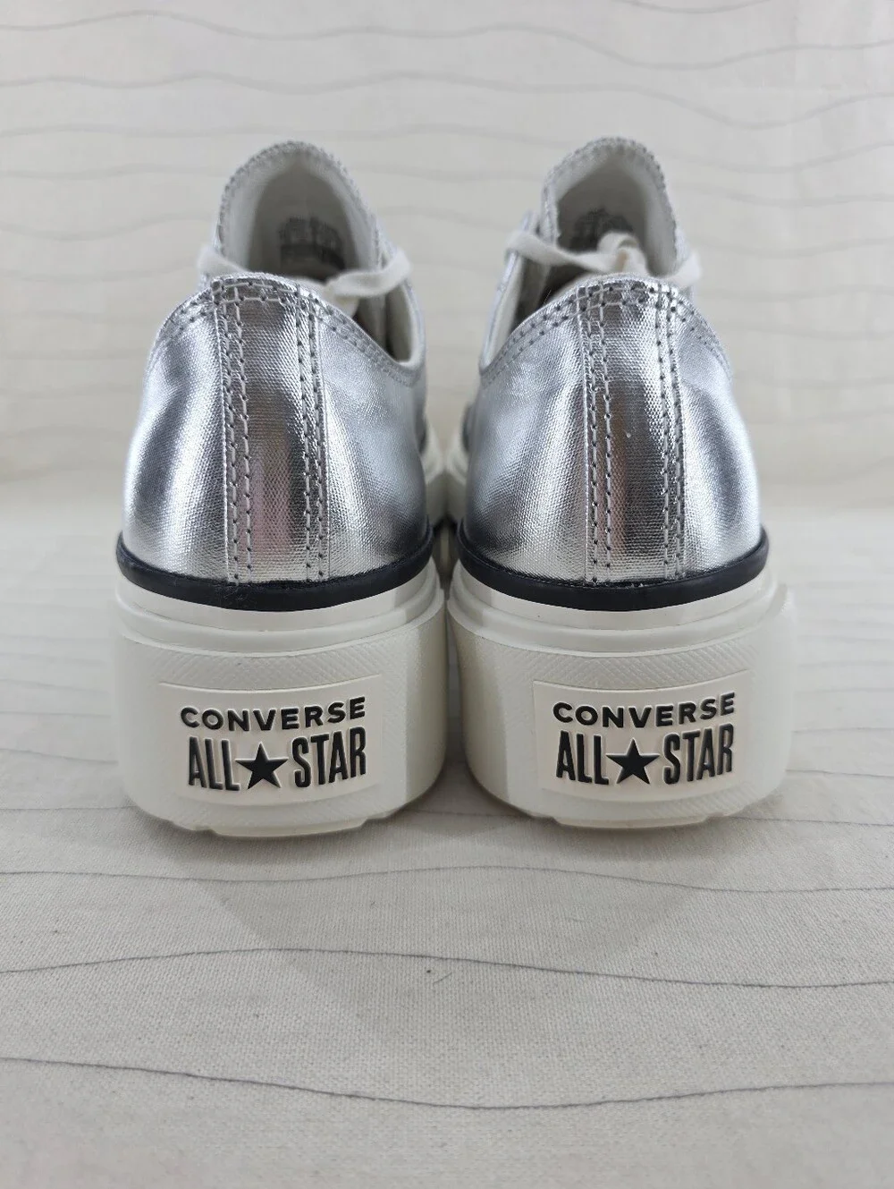 Converse Womens All Star Lift Double Stack Silver Metallic Platform Shoes Sz 12